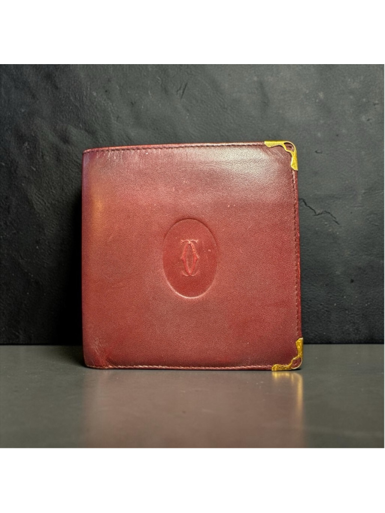 Vintage Cartier Red Leather Bifold Wallet Gold Accents